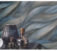 Non-Woven Wallpaper Blue Dark Green Leaves Pattern 10257-08 (3,36£/1qm)