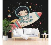 Non-Woven Wallpaper Cartoon Astronaut Rocket 3D Wall Art Photo Wallpaper Wall Mural Home Bedroom Living Room Poster Decoration Galaxy Universe Stars Wall Paper 365x254cm(W x H)