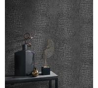 Non-woven wallpaper crocodile pattern anthracite black gloss 10529-15 (2,79£/1qm