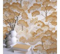 Vinyl Botanical Wallpaper Elle Decoration Cream Golden Grove Trees 10448-30
