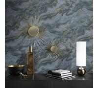 Non-woven wallpaper Elle marble waves blue gold metallic 10447-08 (3,56£/1qm)
