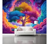 Non-Woven Wallpaper Fantasy Theme - Cartoon Clouds Tree of Life Pattern Photo Poster Mural Wallpaper, 118.1" x 82.7" Large Wall Mural Décor for Living Room Bedroom Office Kitchen Kids Room