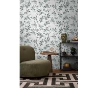 Non-woven wallpaper floral leaves white green silver metallic 39768-2 (2,71£/1qm