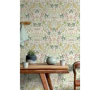 Non-woven wallpaper floral ornaments birds white green red 47620 (6,76£/1qm)