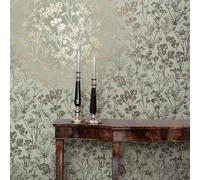Non-woven wallpaper floral Scandi style green gold metallic 82465 (3,91£/1qm)