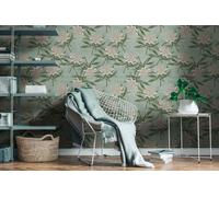 Non-woven wallpaper flower illustration turquoise green white 39432-2 (4,44£/1qm