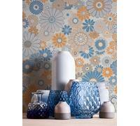 A.S. Création Retro 70's Daisy Floral Wallpaper Blue/Orange/Grey/Cream Beige Retro Chic 395352 8.50m x 0.53m Paste The Wall