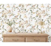 Non-woven wallpaper flowers leaves berries white green brown 47455 (6,86£/1qm)