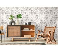 Non-woven wallpaper flowers leaves butterflies white black 39427-2 (4,44£/1qm)