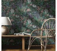 Non-woven wallpaper flowers stone look black green purple 47475 (6,86£/1qm)