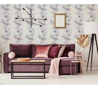 Non-woven wallpaper flowers watercolour look white purple blue 81625 (4,18£/1qm)