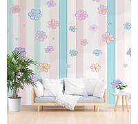 Non-Woven Wallpaper Geometric Striped Floral 3D Wall Art Photo Wallpaper Wall Mural Home Bedroom Living Room Poster Decoration Painted Daisy Floral Wall Paper 250x175cm(W x H)