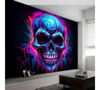 Non-Woven Wallpaper Gothic Theme, Neon Skull Photo Art Wall Murals for Bedroom Living Room Office Decor - 157.5" x 110.2" 3D Effect Mural