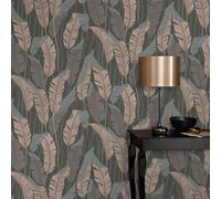 Non-woven wallpaper jungle palm leaves grey cream metallic 10344-47 (3,36£/1qm)