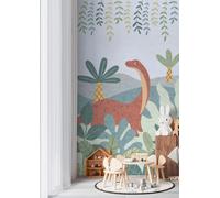 Non-woven wallpaper kids dino leaves jungle trees green red 77062-1 (4,89£/1qm)