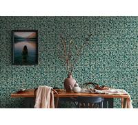 Non-Woven Wallpaper Labyrinth Geometry dark blue gold 38695-3 (4,43£/1qm)