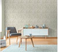 Non-woven wallpaper leaf pattern cream green silver metallic 79096-1 (2,73£/1qm)