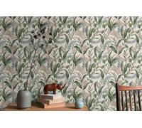 Non-woven wallpaper leaf pattern jungle palm cream green 39436-1 (4,44£/1qm)