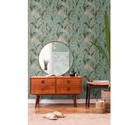 Non-woven wallpaper leaf pattern jungle palm turquoise green 39436-4 (4,44£/1qm)