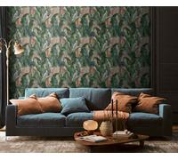 Non-woven wallpaper leaf pattern palm plants green red 39435-3 (4,44£/1qm)