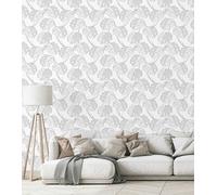 Non-woven wallpaper leaf pattern textile look cream white grey 81604 (4,18£/1qm)