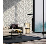 Non-woven wallpaper leaf pattern textile look grey beige brown 81606 (4,18£/1qm)