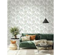 Non-woven wallpaper leaf pattern textile look white green grey 81607 (4,18£/1qm)