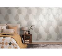 Non-woven wallpaper leaf pattern tropics grey cream gloss 78673-2 (3,26£/1qm)