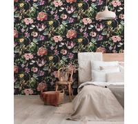 Non-Woven Wallpaper Leaves Lilies Tulips Black Pink Green 47460 (6,86£/1qm)