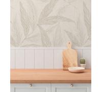 Non-woven wallpaper leaves pattern beige grey silver metallic 79096-2 (2,73£/1qm