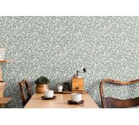 Non-woven wallpaper leaves pattern fabric look grey turquoise 47639 (6,76£/1qm)