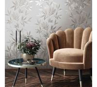 Non-woven wallpaper leaves tendrils white beige silver metallic 82459 (3,91£/1qm