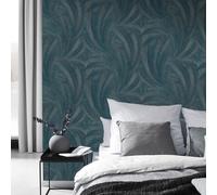 Non-woven wallpaper leaves tropical petrol silver metallic 10476-19 (3,09£/1qm)
