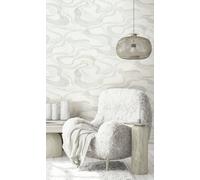 Non-woven wallpaper lines waves fabric look light grey metallic 34534 (4,58£/1qm