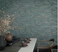 Non-Woven Wallpaper Lines Waves Textile Look Blue Metallic 34538 (4,58£/1qm)