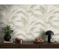 Non-woven wallpaper Michalsky leaves cream green metallic 39980-2 (4,90£/1qm)