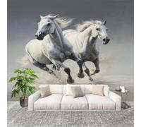 Non-Woven Wallpaper - Mural de Interior Animal White Horse Pattern 3D Wall Art Photo Wallpaper Sense of Power Wall Mural Home Bedroom Living Room Poster Decoration 350x256 cm