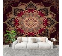 Non-Woven Wallpaper - Mural de Interior Bohemian Mandala Style 3D Wall Art Photo Wallpaper Gold Wall Mural Home Bedroom Living Room Poster Decoration 350x256 cm