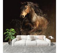 Non-Woven Wallpaper - Mural de Interior Brown 3D Wall Art Photo Wallpaper Animal Horse Pattern Wall Mural Home Bedroom Living Room Poster Decoration 300x210 cm