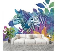 Non-Woven Wallpaper - Mural de Interior Colorful 3D Wall Art Photo Wallpaper Animal Zebra Pattern Wall Mural Home Bedroom Living Room Poster Decoration 250x175 cm