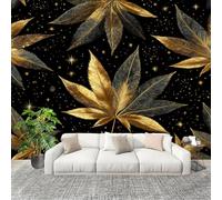 Non-Woven Wallpaper - Mural de Interior Gold 3D Wall Art Photo Wallpaper Luxurious Cannabis Leaf Pattern Wall Mural Home Bedroom Living Room Poster Decoration 400x280 cm