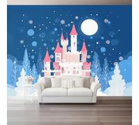 Non-Woven Wallpaper Mural - Fantasy Blue Castle Cedar Trees Wall Art for Living Room & Bedroom - 200 x 140 Cm Large Wall Mural Photo Wallpaper for Home Interior Decoration