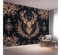 Non-Woven Wallpaper Mural - Fantasy Golden Color Deer Head Runes Wall Art for Living Room & Bedroom - 400 X 280 Cm Large Wall Mural Photo Wallpaper for Home Interior Decoration