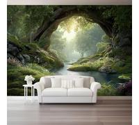 Non-Woven Wallpaper Mural - Misty Forest Greenery Streams Ancient Trees Wall Art for Living Room & Bedroom - 300 X 210 Cm Large Wall Mural Photo Wallpaper for Home Interior Decoration