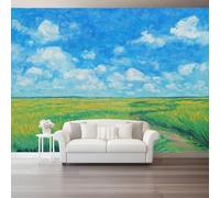 Non-Woven Wallpaper Mural - Modern Art Style Blue Fields Paths Wall Art for Living Room & Bedroom - 350 X 256 Cm Large Wall Mural Photo Wallpaper for Home Interior Decoration