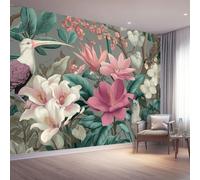 Non-Woven Wallpaper Mural - Retro Pink Flowers Birds Wall Art for Living Room & Bedroom - 300 X 210 Cm Large Wall Mural Photo Wallpaper for Home Interior Decoration