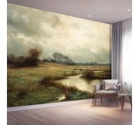 Non-Woven Wallpaper Mural - Rural Green Fields Streams Wall Art for Living Room & Bedroom - 400 X 280 Cm Large Wall Mural Photo Wallpaper for Home Interior Decoration