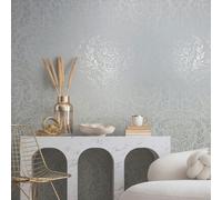 Non-woven Wallpaper Ornaments Linen Look Grey Silver Metallic 82511 (4,10£/1Stk)