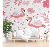 Non-Woven Wallpaper Painted Animal Flamingo 3D Wall Art Photo Wallpaper Wall Mural Home Bedroom Living Room Poster Decoration Plants Floral Leaves Wall Paper 450x315cm(W x H)
