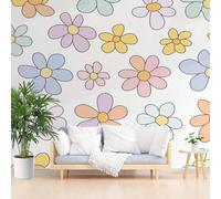 Non-Woven Wallpaper Painted Daisies Floral 3D Wall Art Photo Wallpaper Wall Mural Home Bedroom Living Room Poster Decoration Colorful Floral Wall Paper 365x254cm(W x H)